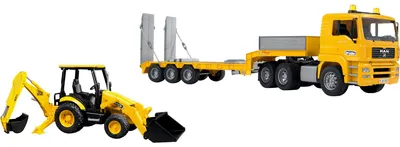 Image de BRUDER bruder MAN TGA low loader with JCB MIDI backhoe loader, model vehicle