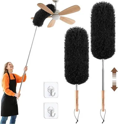 Productafbeelding van Stoffer Set - Stofwisser Telescoop - Huis Schoonmaken - Buigbare Microvezelkop - Tot 140 cm - Zwart