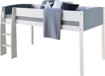 Image de Lit superposé lit enfant échelle 90x200 solide lit de jeunesse blanc gris