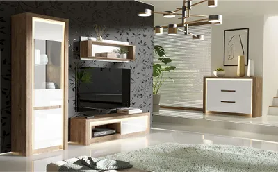Produktbild von Wohnzimmermöbel Set 4-teilig modern in Eiche mit weiß LATINA-161