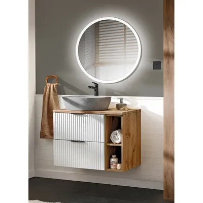Produktbild von Badezimmer Waschplatz Set 2-teilig weiß ADELAIDE-56-WHITE Modern mit Eiche Nb., Front in Rillenoptik