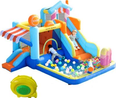 Produktbild von Hüpfburg mit Gebläse 450W Wasserpark für Kinder Wasserrutsche Trampolin Kletterwand Springbrunnen Outdoor Pool Spielpool aufblasbare Rutsche Garten
