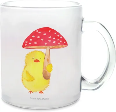 Produktbild von Mr. & Mrs. Panda Trinkglas Küken Fliegenpilz - Transparent - Geschenk, Pott, Ostern, Ostergrüße, Teetasse aus Glas, Glückspilz, Kakaotasse, Tee Tasse, Frohe