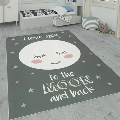 Produktbild von Kinderteppich, Kinderzimmer Teppich m. Stern, Mond u. Karo Motiven Grösse 80x150 cm