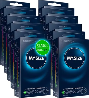 Produktbild von MY.SIZE Classic Kondome Größe 1 | 47 mm breit | 100 Stück Maxi Verpackung | extra dünn | sehr dünne Kondome | 0,07 mm dünne