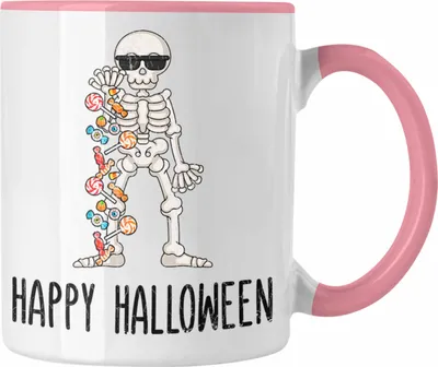 Produktbild von Trendation - Halloween Tasse Kürbis Dekoration Becher Happy Halloween Skelet (Rosa)
