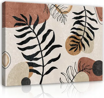 Produktbild von Leinwandbild Pflanzen Blätter Boho Beige 120x80 cm XXL Modern Canvas Leinwand Bilder Leinwandbilder Wandbilder Kunstdruck Bild auf Leinwand Aufhängefertig