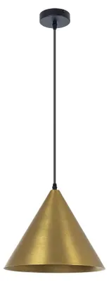 Produktbild von Hängelampe LED mit Kabel – Deckenleuchte mit schwarzer Metall-Lampenfassung und Messingfarber Lampenschirm
