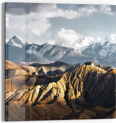 Produktbild von DEQORI Glasbild Echtglas 50x50 cm 'Bergkettenpanorama' Wandbild Bild modern Deko