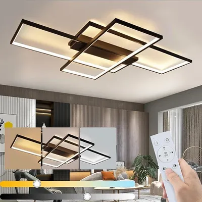 Productafbeelding van LED plafondlamp voor de woonkamer: 100 cm, dimbaar, woonkamerlamp, 88W, zwart, moderne geometrische plafondlamp, multifunctionele verlichting voor slaapkamer, kantoor en keuken