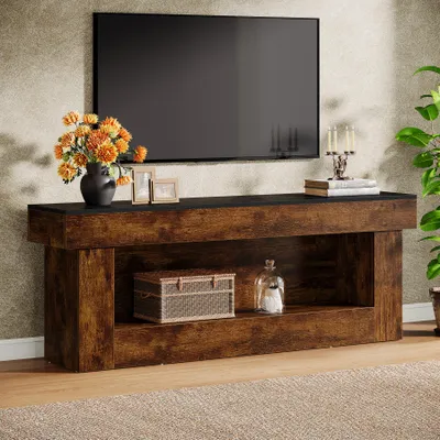 Image de Tribesigns, support TV 160 cm avec espace de rangement, meuble TV pour téléviseurs de 160-180 cm, console TV rustique avec espace de rangement ouvert, idéale pour une chambre