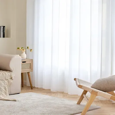 Imagen del producto de Cortinas transparentes de color neutro, lisas, en paneles, ideales para ventanas, cortinas elegantes para dormitorio y salón