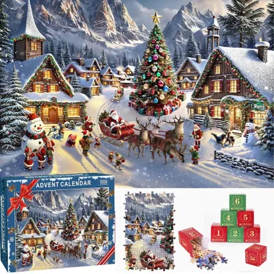 Imagen del producto de Calendario de adviento con rompecabezas para 2026 - Rompecabezas navideño - Calendario de adviento con 1008 piezas - 70 x 50 cm