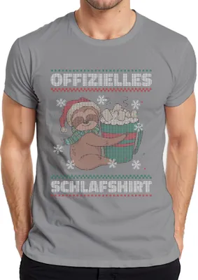 Produktbild von Offizielles Schlafshirt Faultier - Ugly Christmas Sweater Weihnachten Herren T-Shirt, Grau, S