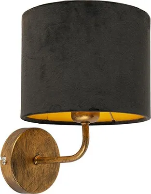 Produktbild von QAZQA - Retro Vintage Wandlampe Gold I Messing mit schwarzem Veloursschirm - Matt I Wohnzimmer I Schlafzimmer - Stahl Rund - LED geeignet E27
