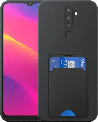 Immagine prodotto di Adatto per Oppo A5 (2020) / A9 (2020) Custodia per telefono con supporto per schede in TPU - Custodia flessibile con copertura posteriore in silicone TPU con slot per schede - Nero - Smartphonics