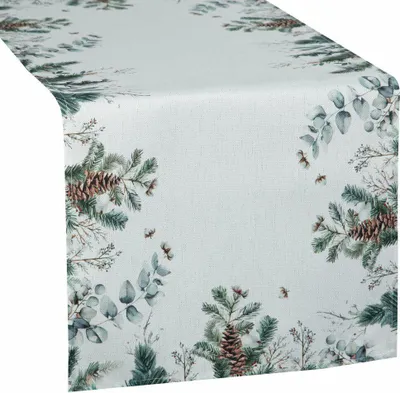 Productafbeelding van EUROFIRANY | Tafelkleed voor de kersttijd - Tafelkleed - 40 x 140 cm - Wit en groen - Kersttafelkleed - Kerstboom