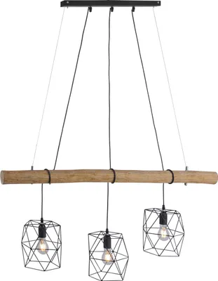 Produktbild von JUST LIGHT Pendellampe EDGAR E27 Lampenschirme aus Draht, Eukalyptusholz schwarz Wohnbereich, z.B. Wohnzimmer, Esszimmer, Schlafzimmer