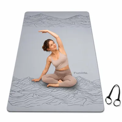 Productafbeelding van FunLife Yogamat Extra Breed, 183x80 cm, 8 mm TPE, antislip fitnessmat met draagriem, gymnastiekmat voor yoga, Pilates, sport en thuisworkouts, grijs