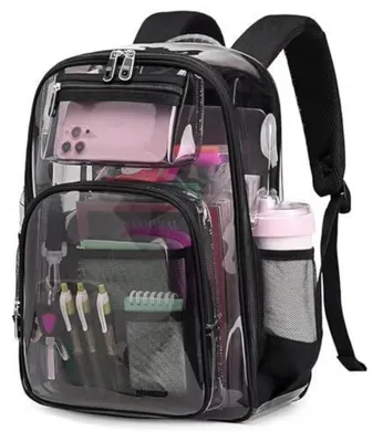 Produktbild von Transparenter Rucksack PVC Wasserdicht Stadiontauglich Große Kapazität 42x33x15cm