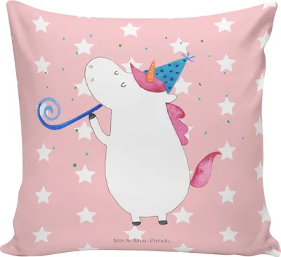 Produktbild von Mr. & Mrs. Panda Sofakissen 40x40 Einhorn Party - Rot Pastell - Geschenk, Disco, Club, Sofa Kissen, kuschelkissen, Deko, couch, Alkohol, Einhörner, Geburtstag, Unicorn