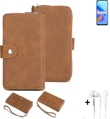 Produktbild von K-S-Trade Handy Schutz Hülle kompatibel mit Oppo A76 + Kopfhörer Portemonnee Tasche Wallet-Case Bookstyle-Etui braun (1x)