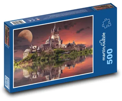 Produktbild von Puzzle 500 Burg am See bei Sonnenuntergang - martinpuzzle