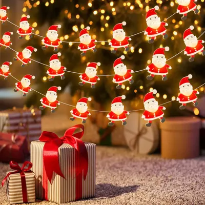 Weihnachtsmann-Lichterkette 2 m, 20 LEDs, warmweiß, batteriebetrieben