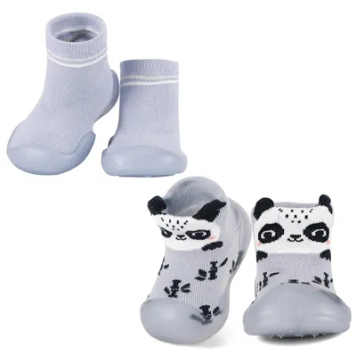 Image de Solidchoice - Lot de 2 paires de chaussons pour bébé, avec semelles en caoutchouc antidérapantes, couleur bleu