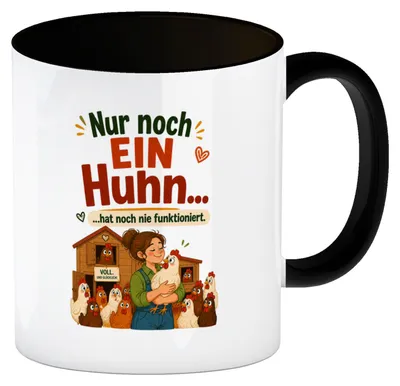 Produktbild von Kaffeebecher in schwarz Huhn Spruch - Tasse mit Hühnerhof Motiv Mit Spruch: hat