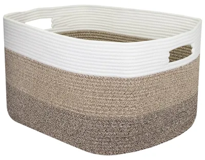 Image de Panier à linge en coton XXL avec poignées, dimensions : 55 x 43 x 30 cm