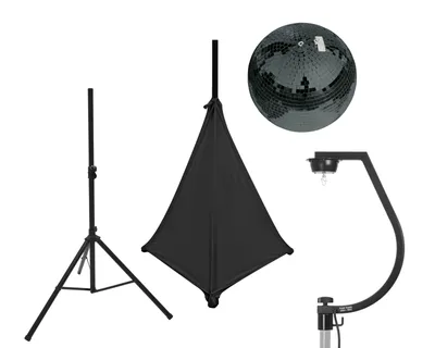 Produktbild von Set Spiegelkugel 30cm schwarz mit Stativ und Segel schwarz