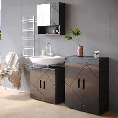 Produktbild von Badmöbel-Set Vicco Irma Anthrazit Hochglanz 2 Teile, mit Midischrank, Model 55202