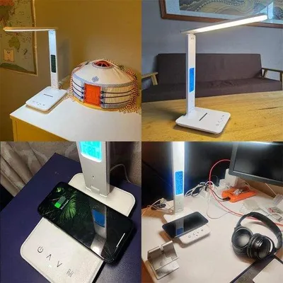 Productafbeelding van Famanu bureaulamp - Snel draadloos opladen - Multifunctioneel LCD-scherm
