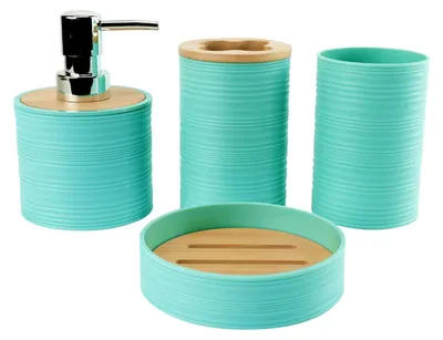 Image de Set d'accessoires de salle de bain 4 pièces avec distributeur de savon et porte-brosse à dents