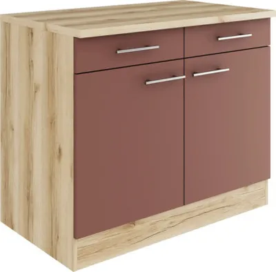 Produktbild von Optifit Unterschrank mit Schublade und Drehtür Bari407 BxTxH 100 x 60 x 84,8 cm rostrot matt zerlegt KUBA U106-9+