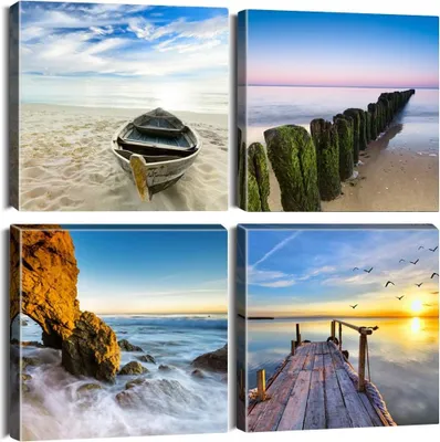 Produktbild von Famanu Wandbilder Set mit Holzpfählen und Pier - 30x30 cm, 4 Stück