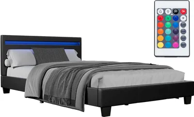 Produktbild von Juskys Polsterbett Verona 120 x 200 cm mit LED, Lattenrost & Kunstleder Schwarz