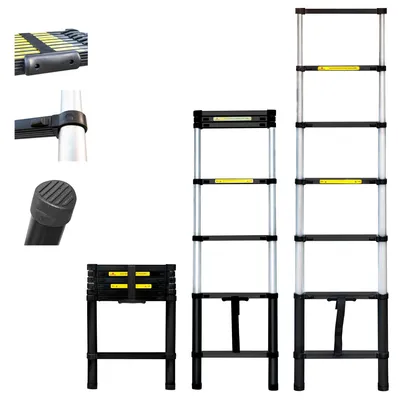 Productafbeelding van Telescopische Ladder 2 Meter Aluminium - Uittrekbaar, 150 Kg Belastbaar, Voor Binnen En Buiten