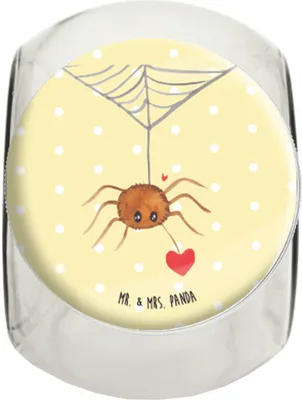 Produktbild von Mr. & Mrs. Panda Kaffeedose Spinne Agathe Liebe XL 2000ml - Gelb Pastell - Geschenk, Bonboniere, Glasdose, Liebesgeschenk, Süßigkeiten Glas, Vorratsglas, Liebesbeweis