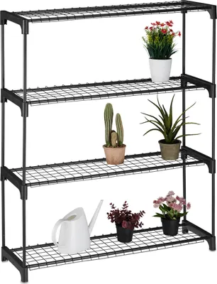 Produktbild von Relaxdays Pflanzenregal, 4 Ablagen, für Blumen- & Pflanzentöpfe, Indoor, Metall & Kunststoff, HBT 106x91x28 cm, schwarz