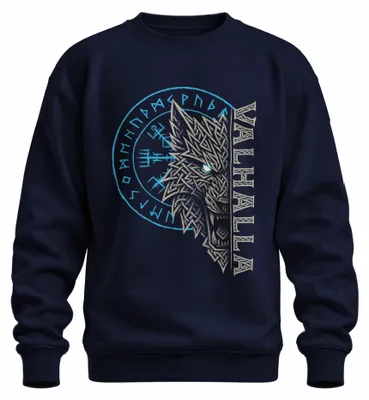 Produktbild von Wikinger Wolf Vegvisir Runenkompass Valhalla nordische Sweatshirt Pullover, Navy, XL