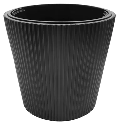 Produktbild von Kunststoff Rillen Blumentopf anthrazit konisch wetterfest - 47 x 44 cm - Garten Pflanzkübel UV-beständig mit Pflanzeinsatz