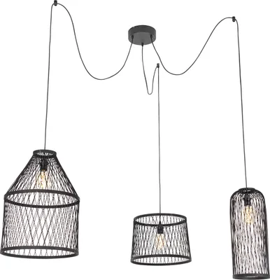 Produktbild von Ländliche Außenhängelampe aus Schwarzem Rattan, 3 Flammig   Calamus