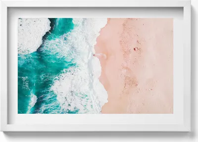 Produktbild von Meereswellen am Strand aus der Vogelperspektive– Wandbild mit Rahmen – Gerahmtes Bild  – Wanddekoration – 60x40 cm –  Schwarz Rahmen