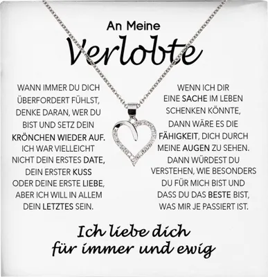Produktbild von 22Feels Verlobung Geschenk Frauen Herz Halskette mit Karte Ich Liebe Dich Verlobte Valentinstag Hochzeitsplanung Jahrestag (Damen Silber 925/000 Schmuck)