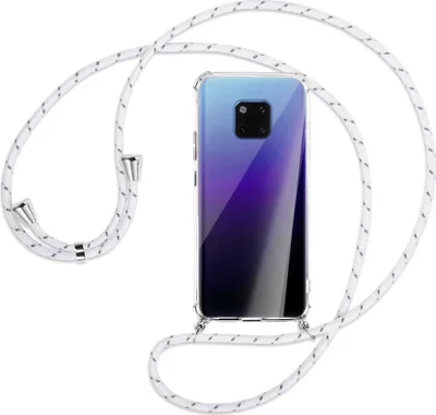 Produktbild von Handykette Backcover-Schutzhülle mit Band (Metall silberfarben) für Huawei Mate 20 Pro - weiß/grau