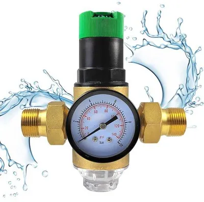 Zdjęcie produktu dla Hydrauliczny regulator ciśnienia – regulator ciśnienia wody – metalowy DN 32 z filtrem i manometrem