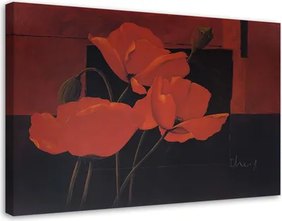 Produktbild von Leinwandbild feld rote mohnblumen 60x40 cm Feeby rot wandbild bereit zum aufhängen