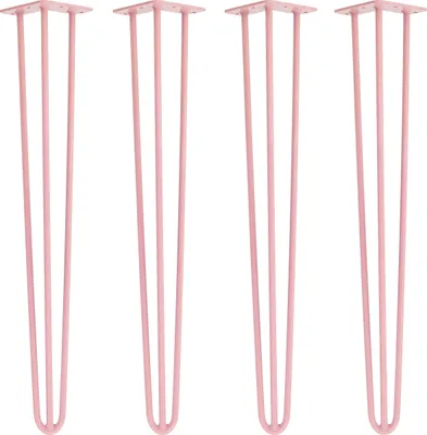 Four pink hairpin legs are arranged in a row against a white background.
